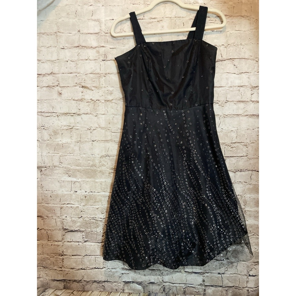 Vintage Y2K BCX Dress 9 Black‎ Glitter Embellished Fit Flare Cocktail Party Mesh